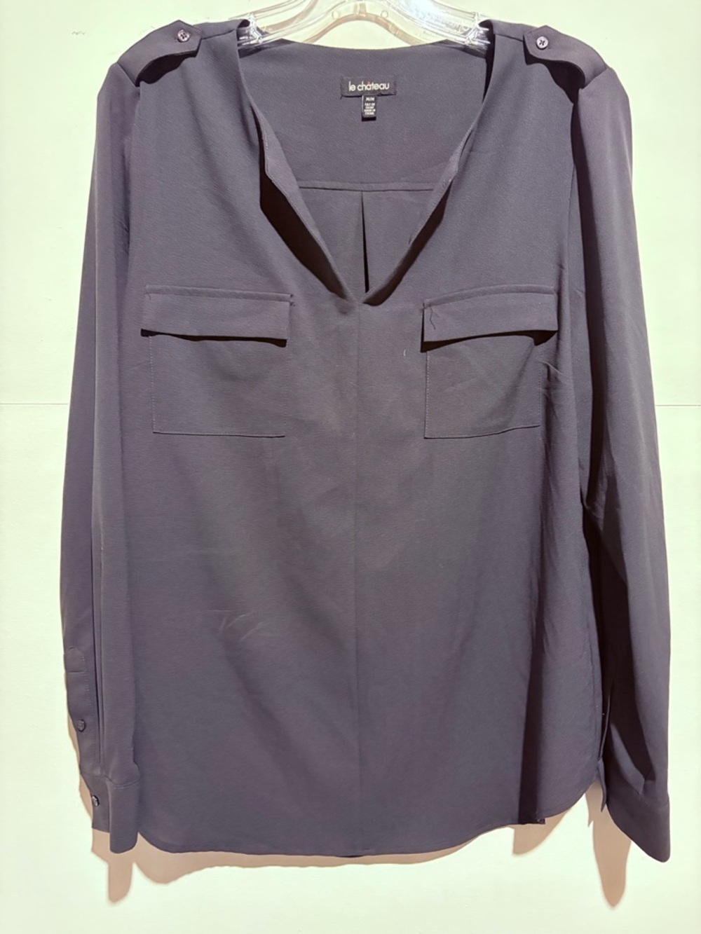le chateau Slate Gray Long Sleeve V-Neck Blouse Size Medium